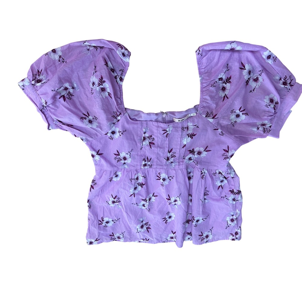 Floral Top Women's Square Neck Short Sleeve Lavender‎ Purple Blouse S